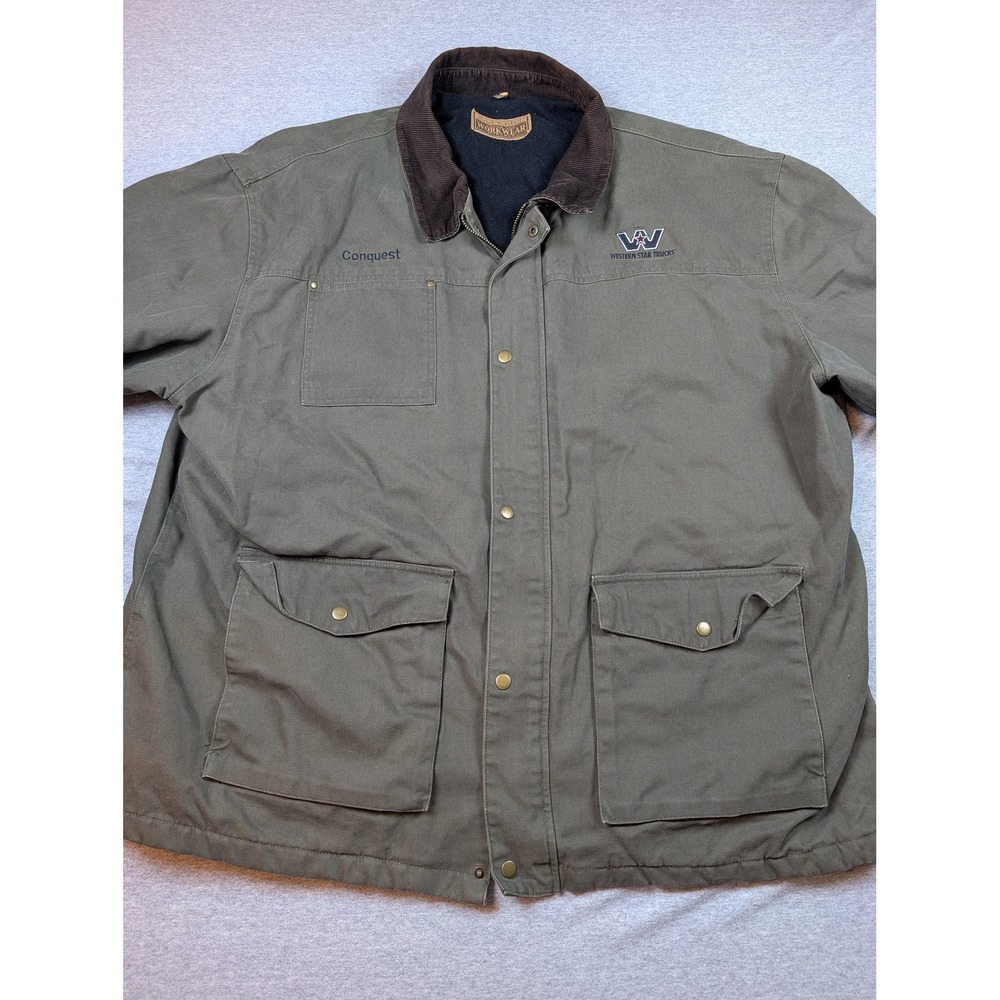 Swingster Workwear Canvas Coat Mens 3XL Olive Green Barn Chore Lined Logo Chest